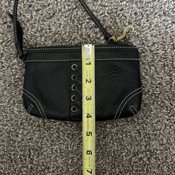 Coach Black Pebbled Leather Wristlet Corset Laced Braided Accent Contrast Stitch - Picture 6 of 8